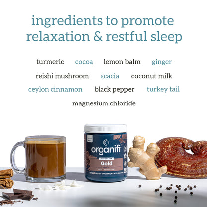 Organifi - Gold Chocolate - Superfood Supplement Powder - 20 Day Supply - Supports Rest - Maple Wellness Supplements