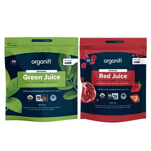 Organifi Green Juice and Red Juice Bundle - 30 Day Supply - Delicious, Refreshing Organic - Maple Wellness Supplements