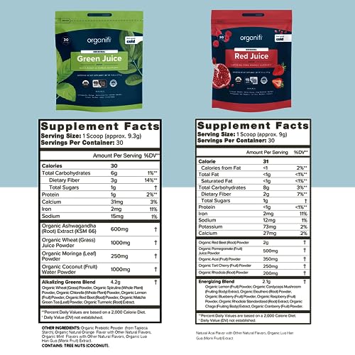 Organifi Green Juice and Red Juice Bundle - 30 Day Supply - Delicious, Refreshing Organic - Maple Wellness Supplements