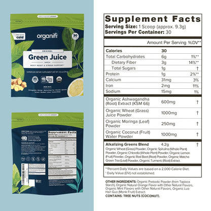 Organifi Green Juice - Powder Supplement with Organic Spirulina, Ashwagandha - Maple Wellness Supplements