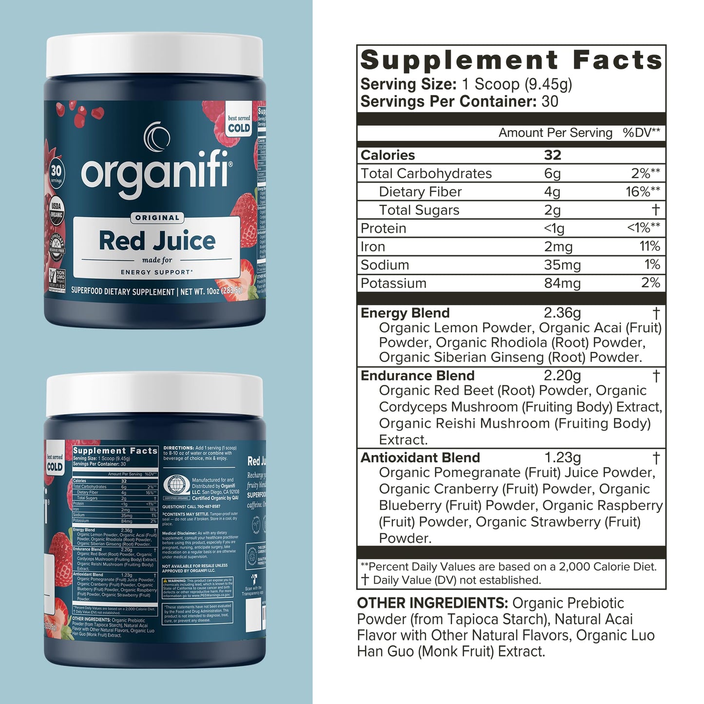 Organifi Red Juice - Vegan Energy Powder - Berry-Flavored Adaptogen Drink - Maple Wellness Supplements