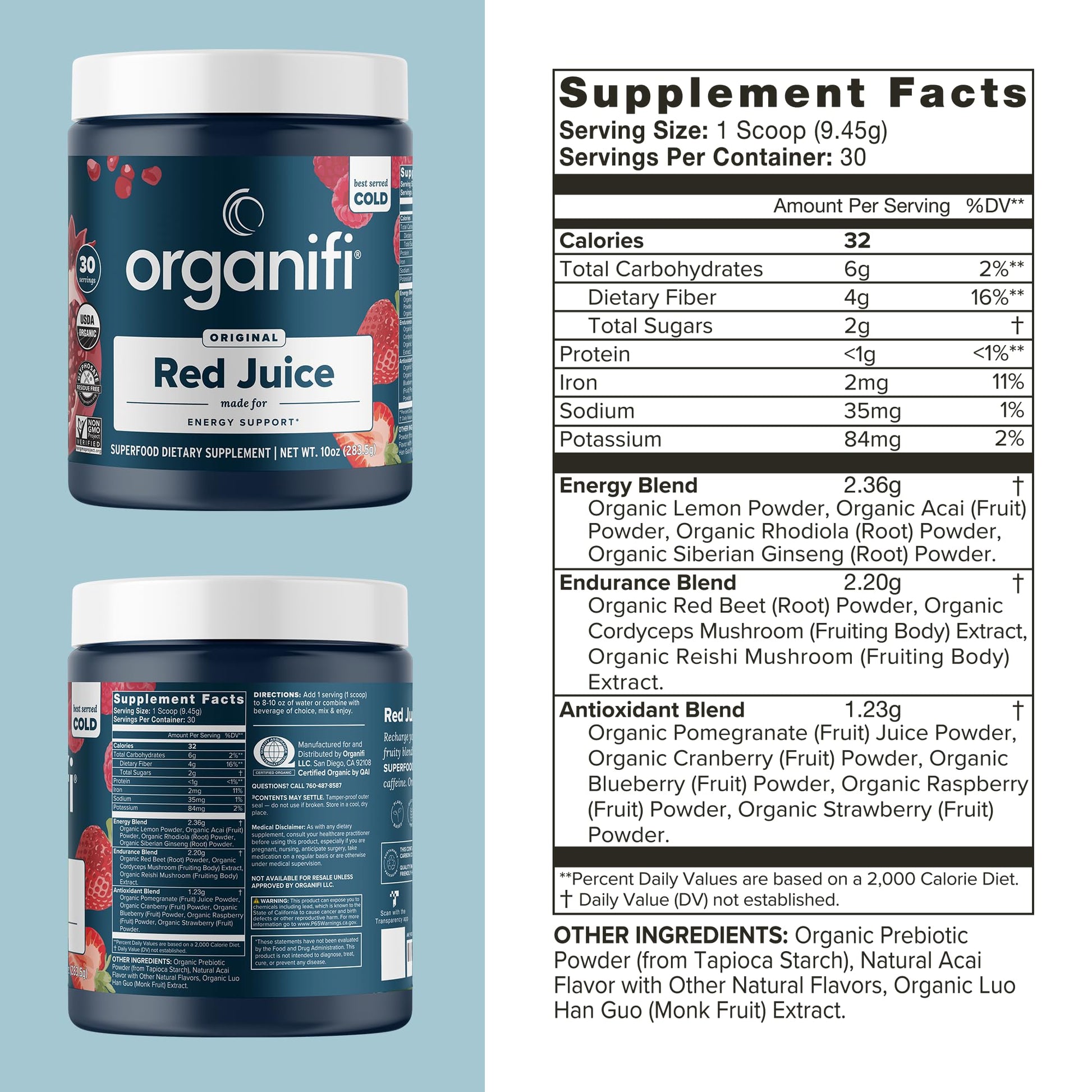 Organifi Red Juice - Vegan Energy Powder - Berry-Flavored Adaptogen Drink - Maple Wellness Supplements