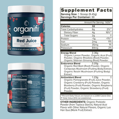 Organifi Red Juice - Vegan Energy Powder - Berry-Flavored Adaptogen Drink - Maple Wellness Supplements