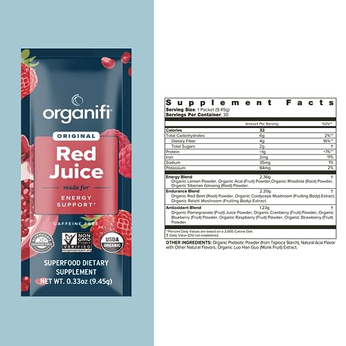 Organifi Red Juice - Vegan Energy Powder - Berry-Flavored Adaptogen Drink - Caffeine - Maple Wellness Supplements