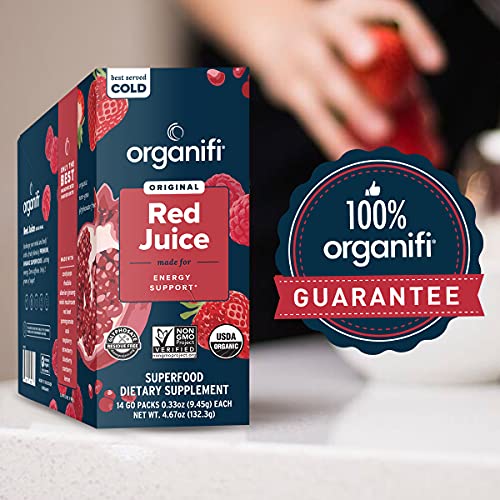 Organifi Red Juice - Vegan Energy Powder - Berry-Flavored Adaptogen Drink - Caffeine - Maple Wellness Supplements