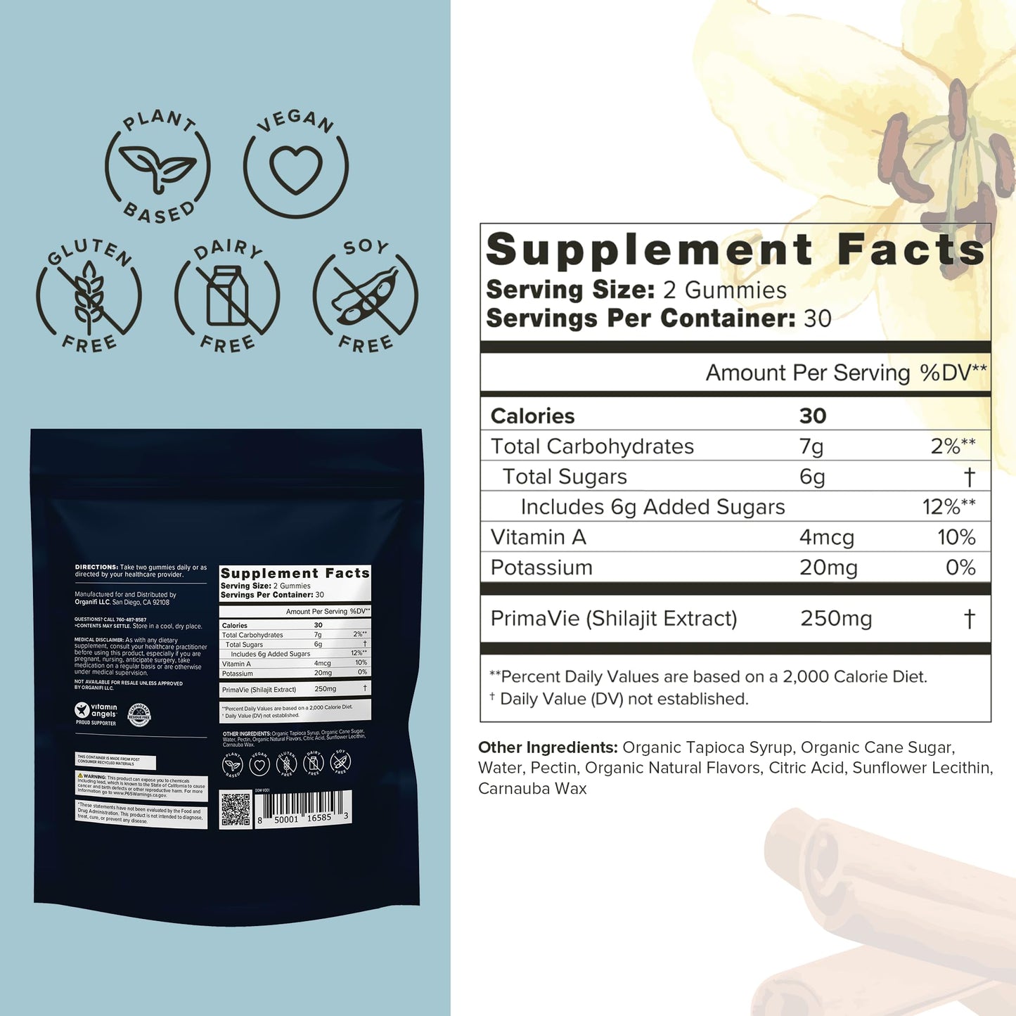Organifi - Shilajit Gummies - Supports Natural Energy and Strength - Vanilla Cinnamon - Maple Wellness Supplements