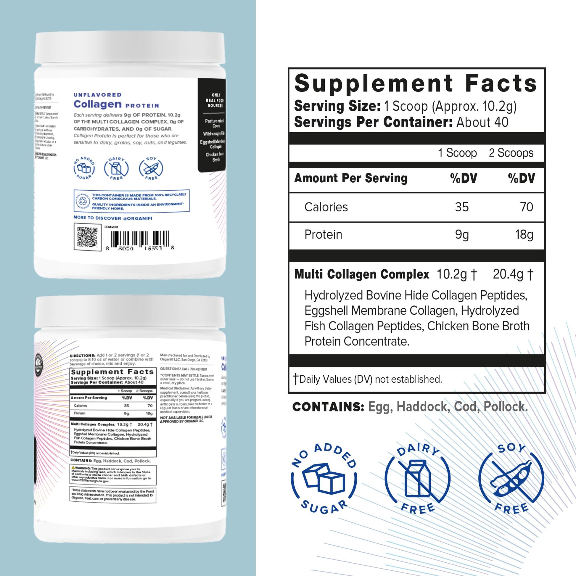 Organifi Unflavored Collagen Powder - Supports Stronger Skin, Nail, and Hair, 40 Servings - Maple Wellness Supplements