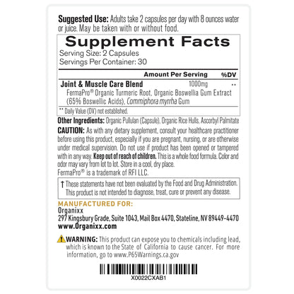 Organixx Joint & Muscle Care Organic Turmeric Supplement, 3-in-1 Frankincense, Turmeric and Myrrh Joint Health & Joint Support Supplement Body Care Capsules, Supports Swelling, Tension, 60 Capsules - Maple Wellness Supplements
