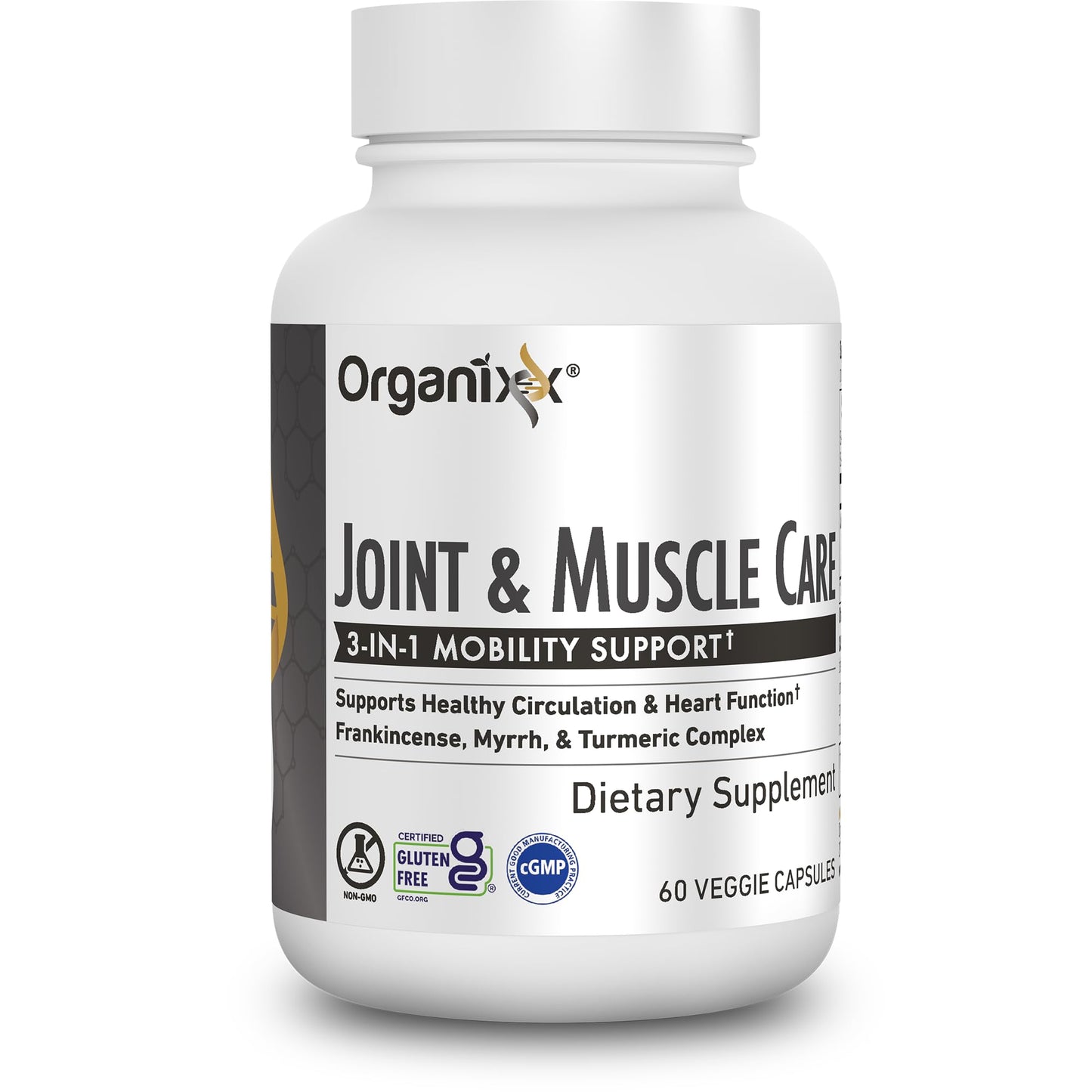 Organixx Joint & Muscle Care Organic Turmeric Supplement, 3-in-1 Frankincense, Turmeric and Myrrh Joint Health & Joint Support Supplement Body Care Capsules, Supports Swelling, Tension, 60 Capsules - Maple Wellness Supplements