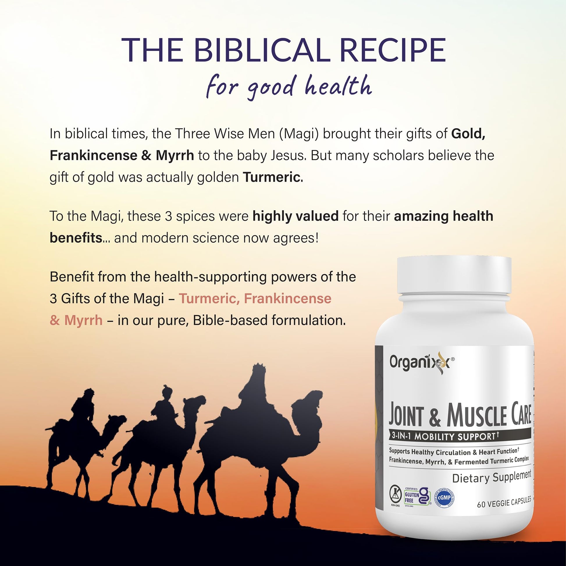 Organixx Joint & Muscle Care Organic Turmeric Supplement, 3-in-1 Frankincense, Turmeric and Myrrh Joint Health & Joint Support Supplement Body Care Capsules, Supports Swelling, Tension, 60 Capsules - Maple Wellness Supplements