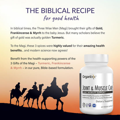 Organixx Joint & Muscle Care Organic Turmeric Supplement, 3-in-1 Frankincense, Turmeric and Myrrh Joint Health & Joint Support Supplement Body Care Capsules, Supports Swelling, Tension, 60 Capsules - Maple Wellness Supplements