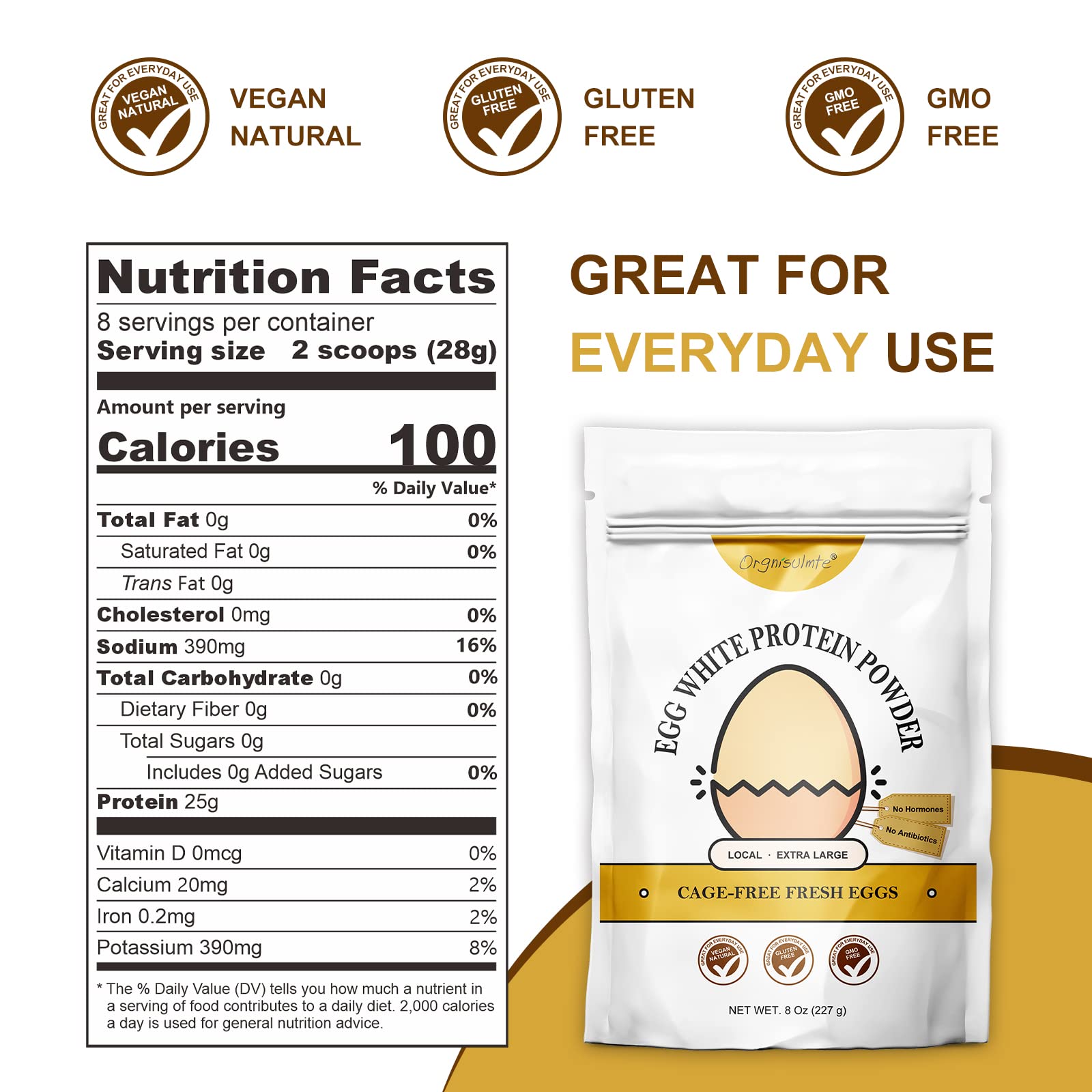Orgnisulmte Egg White Protein Powder 8 Oz, Pasteurized Dried Egg Whites Protein, Gluten-Free, Non-GMO, Unflavored, Free Range High Whip for Baking, Desserts 227g - Maple Wellness Supplements