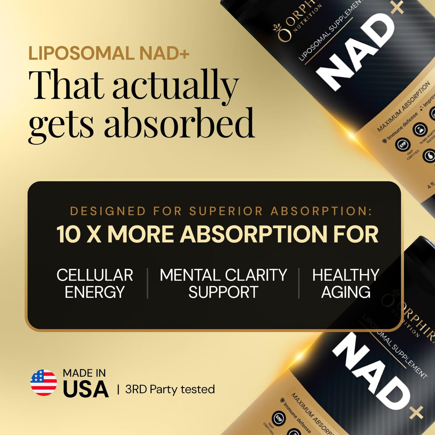 Orphira Liquid Liposomal NAD+ Supplement - 10x Better Absorption for Cellular Energy, Mental Clarity, Healthy Aging & Vitality Support - Enhanced NAD Plus, Vegan, Non-GMO - 30 Servings (4 fl oz) - Maple Wellness Supplements