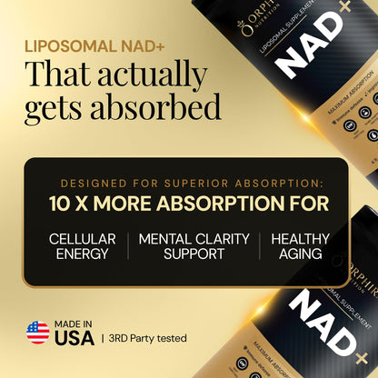 Orphira Liquid Liposomal NAD+ Supplement - 10x Better Absorption for Cellular Energy, Mental Clarity, Healthy Aging & Vitality Support - Enhanced NAD Plus, Vegan, Non-GMO - 30 Servings (4 fl oz) - Maple Wellness Supplements