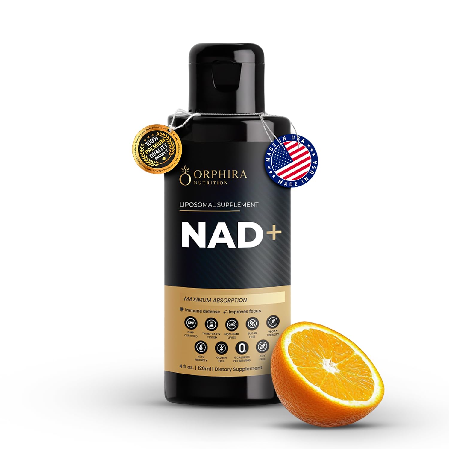 Orphira Liquid Liposomal NAD+ Supplement - 10x Better Absorption for Cellular Energy, Mental Clarity, Healthy Aging & Vitality Support - Enhanced NAD Plus, Vegan, Non-GMO - 30 Servings (4 fl oz) - Maple Wellness Supplements