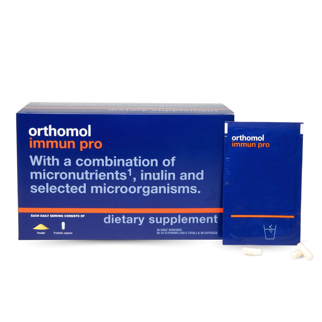 Orthomol Immun Pro, Immune Support & Gut Health Powder & Capsules for Adults with Probiotics, Prebiotics, Fiber, Vitamin C, Zinc, Selenium, Iodine, Vitamin D, E, A,B, Calcium (30 Day Supply) - Maple Wellness Supplements