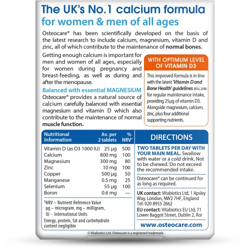 Osteocare Original by Vitabiotics. Bone Health formula with Calcium, Magnesium, Vitamin D - Maple Wellness Supplements