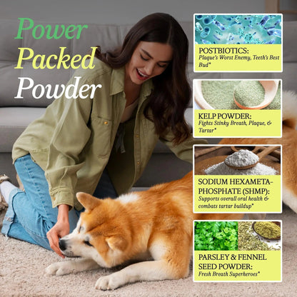 OTHER HALF Doggie Dental Supplement Powder - Dog Breath Freshener & Teeth Cleaning Made Easy - Oral Health Postbiotic for Dogs - Targets Tartar, Plaque & Bad Breath | 45 Scoops, Bacon Flavor - Maple Wellness Supplements