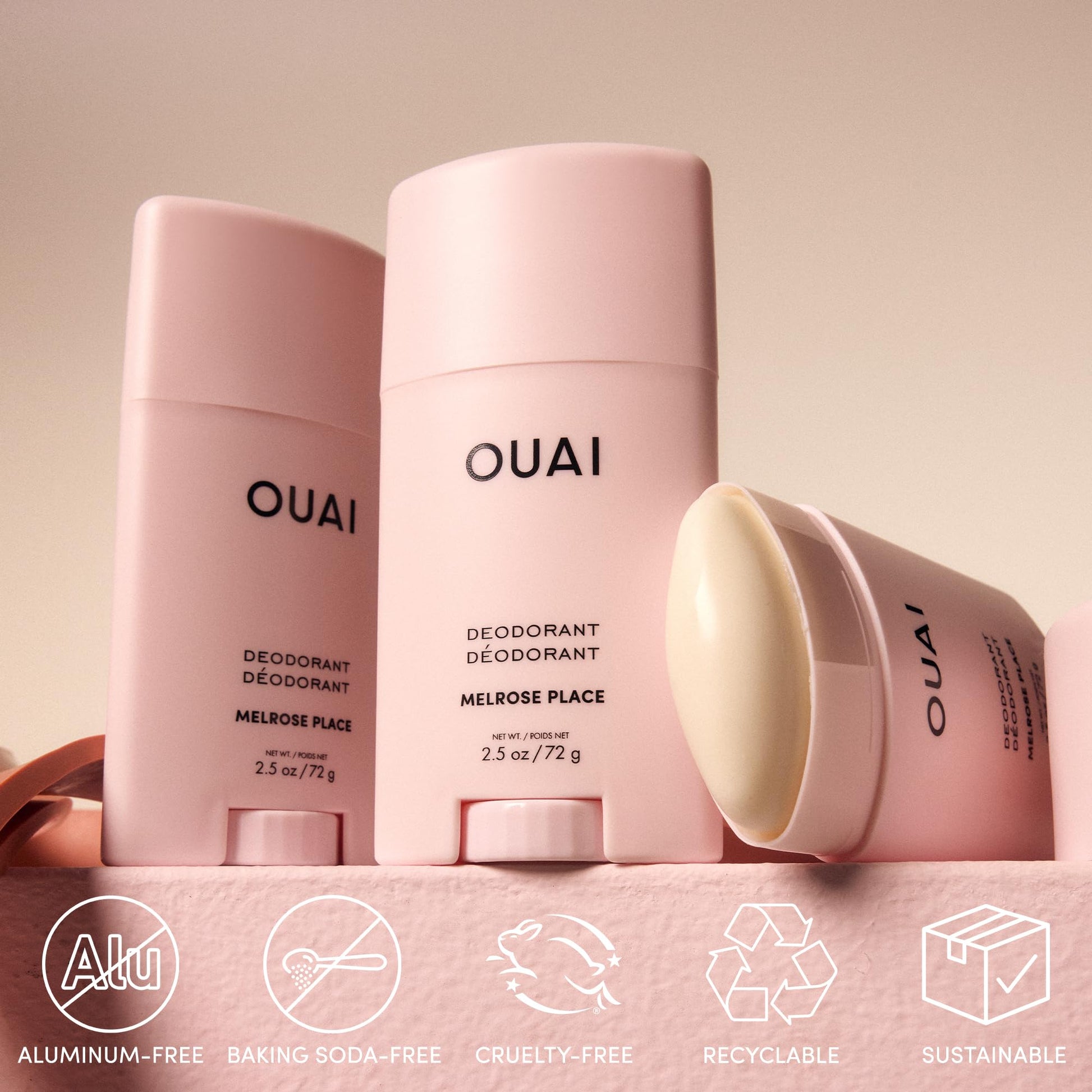 OUAI Aluminum Free Deodorant - Women's Deodorant with 24-Hour Odor Control & Invisible Application - Enriched with Notes of Rose, Berry, Lychee & Pink Peppercorn - Melrose Place (2.5 oz) - Maple Wellness Supplements