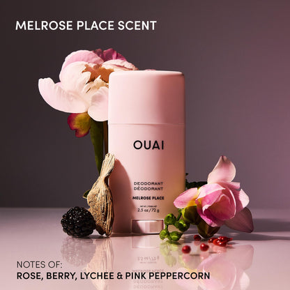 OUAI Aluminum Free Deodorant - Women's Deodorant with 24-Hour Odor Control & Invisible Application - Enriched with Notes of Rose, Berry, Lychee & Pink Peppercorn - Melrose Place (2.5 oz) - Maple Wellness Supplements