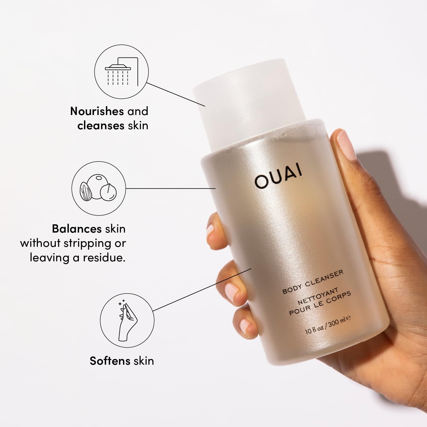 OUAI Body Cleanser, Dean Street - Foaming Body Wash with Jojoba Oil and Rosehip Oil to Hydrate, Nurture, Balance and Soften Skin - Paraben, Phthalate and Sulfate Free Skin Care Products (10 Fl Oz) - Maple Wellness Supplements