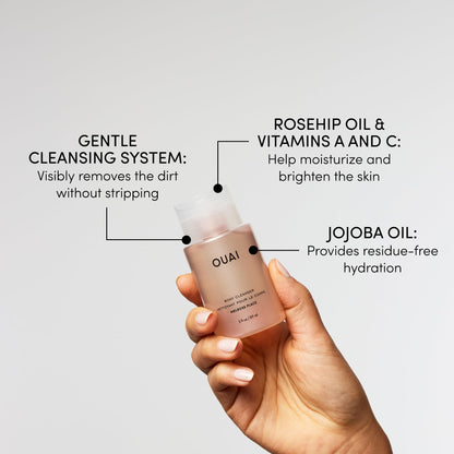 OUAI Body Cleanser Travel Size, Melrose Place - Foaming Body Wash with Jojoba Oil & Rosehip Oil to Hydrate, Balance & Soften Skin - Paraben, Phthalate, Sulfate Free Skin Care Products (3 Fl Oz) - Maple Wellness Supplements