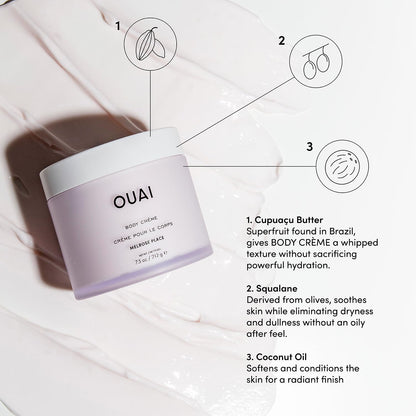 OUAI Body Cream, Melrose Place - Hydrating Whipped Body Cream with Cupuaçu Butter, Coconut Oil and Squalane - Softens Skin and Delivers Healthy-Looking Glow - Sulfate Free Skin Care (7.5 Oz) - Maple Wellness Supplements