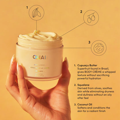 OUAI Body Cream, St. Barts - Hydrating Whipped Body Cream with Cupuaçu Butter, Coconut Oil and Squalane - Softens Skin and Delivers Healthy-Looking Glow - Sulfate-Free Skin Care (7.5 Oz) - Maple Wellness Supplements