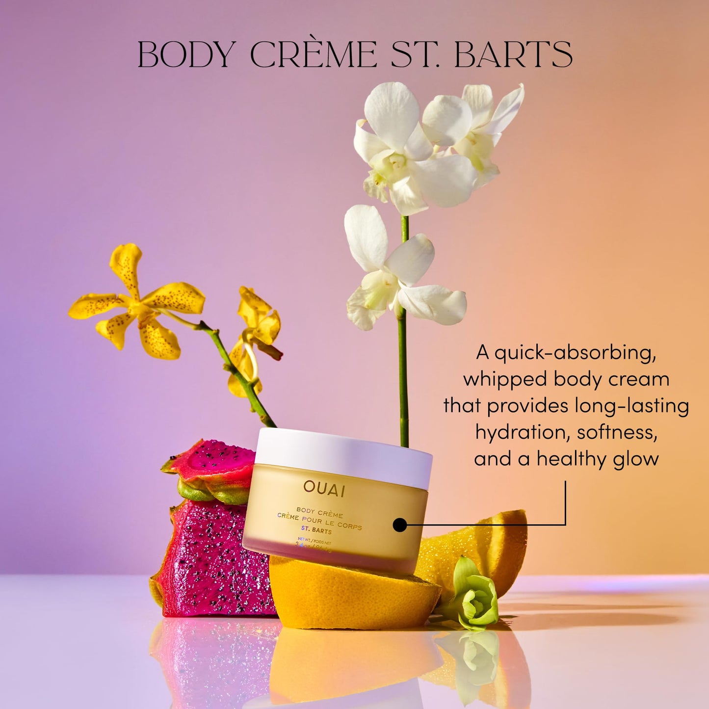 OUAI Body Creme, St. Barts Travel Size - Hydrating Whipped Body Cream with Cupuaçu Butter, Coconut Oil & Squalane - Softens Skin & Delivers Radiant Glow - Sulfate-Free Skin Care (3.4 oz) - Maple Wellness Supplements