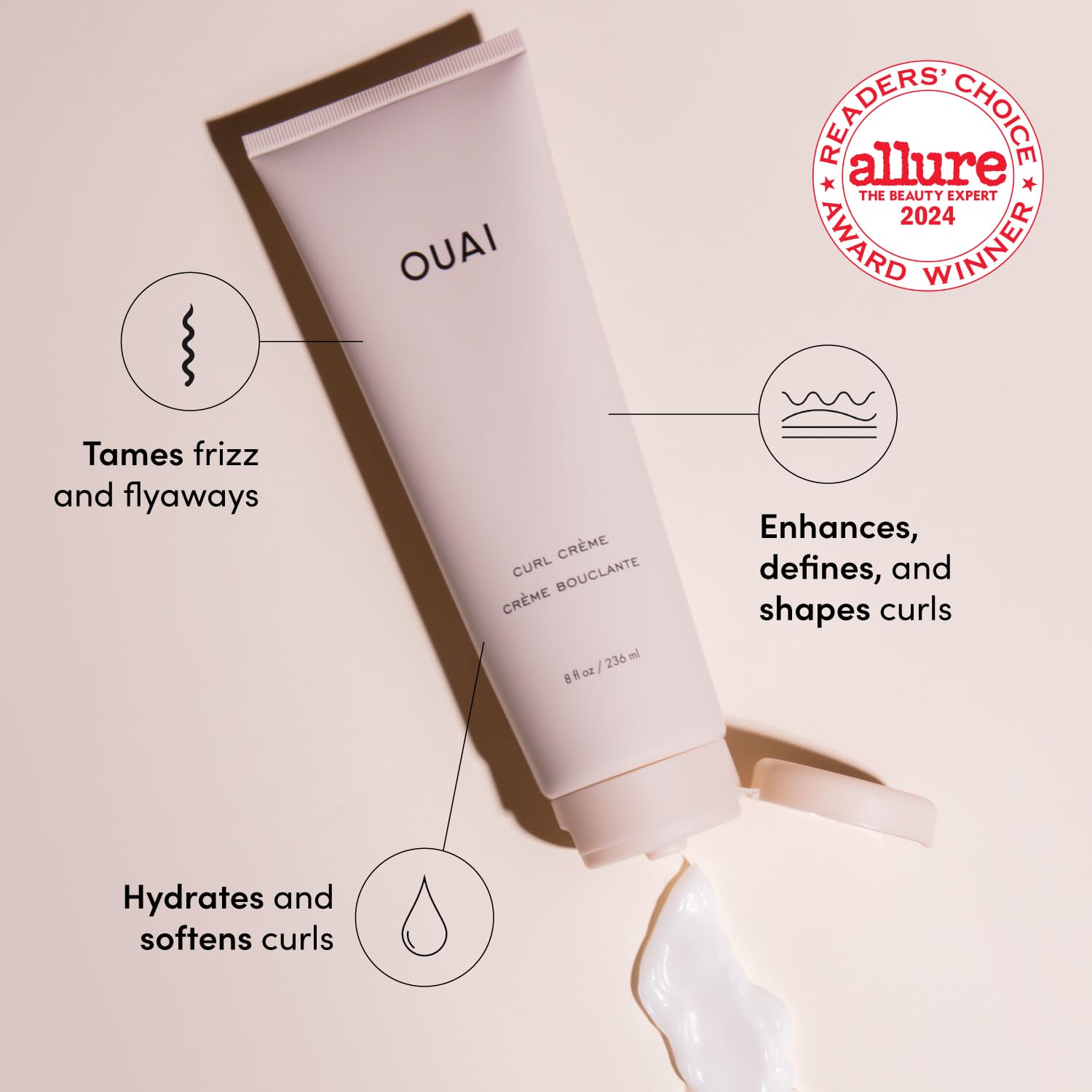 OUAI Curl Cream - Curl Defining Cream with Chia & Linseed Oil - Enhances Definition, Hydration & Shine - Tames Frizz & Protects from Humidity - Silicone-Free Curly Hair Products for Women (8 oz) - Maple Wellness Supplements