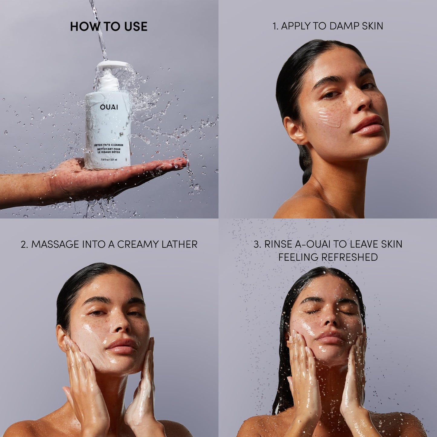 OUAI Detox Facial Cleanser - Deep Cleansing Face Wash with Glycolic Acid, Niacinamide & PHA - Removes Sweat, Dirt & Oil Without Drying - Gentle Face Cleanser for Post-Workout (7.8 Fl Oz) - Maple Wellness Supplements