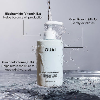 OUAI Detox Facial Cleanser - Deep Cleansing Face Wash with Glycolic Acid, Niacinamide & PHA - Removes Sweat, Dirt & Oil Without Drying - Gentle Face Cleanser for Post-Workout (7.8 Fl Oz) - Maple Wellness Supplements