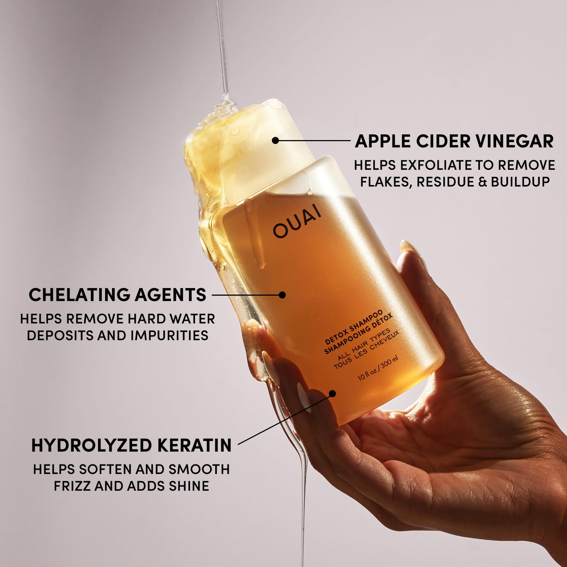 OUAI Detox Shampoo - Clarifying Shampoo for Build Up, Dirt, Oil, Product and Hard Water - Apple Cider Vinegar & Keratin for Clean, Refreshed Hair - Sulfate-Free Hair Care (10 oz) - Maple Wellness Supplements