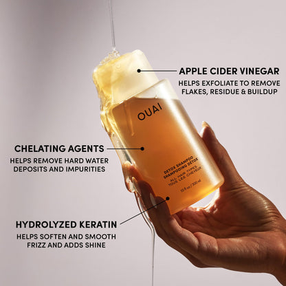OUAI Detox Shampoo - Clarifying Shampoo for Build Up, Dirt, Oil, Product and Hard Water - Apple Cider Vinegar & Keratin for Clean, Refreshed Hair - Sulfate-Free Hair Care (16 oz) - Maple Wellness Supplements