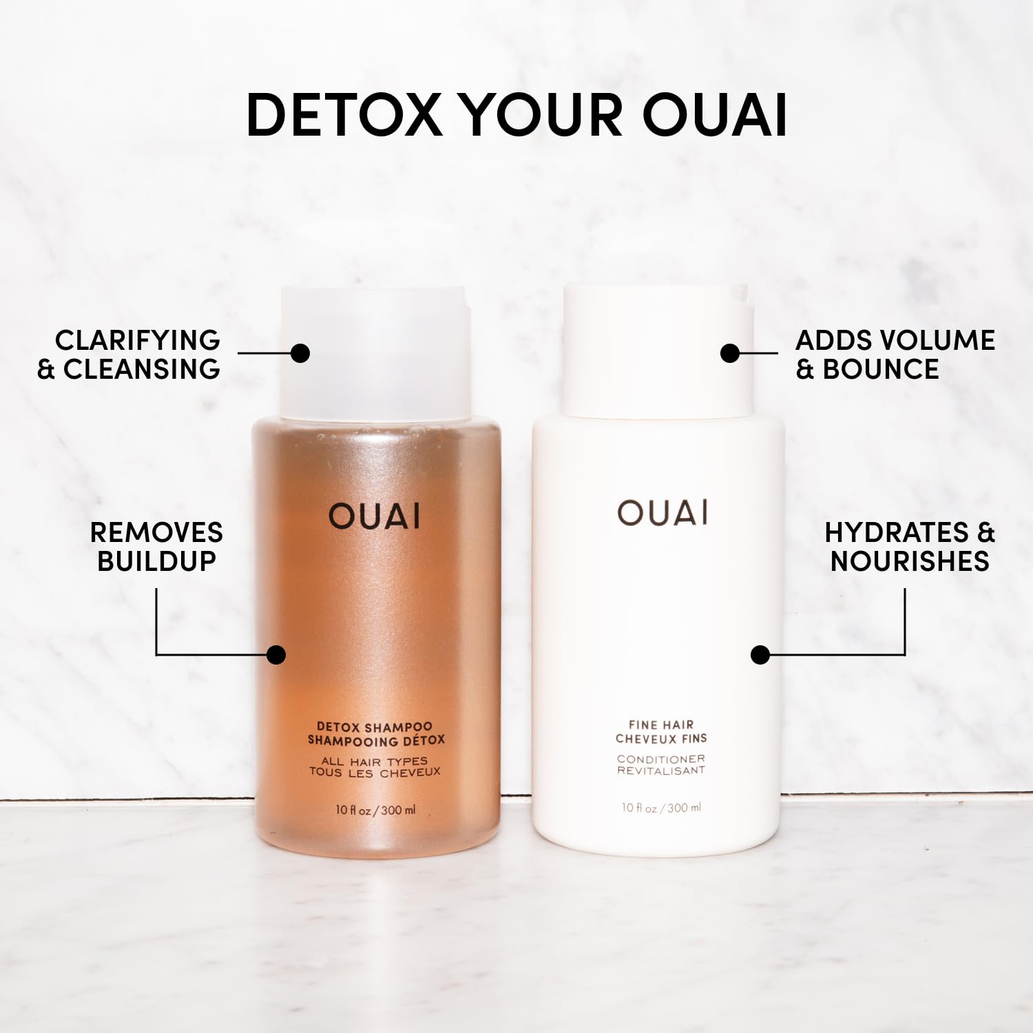 OUAI Detox Shampoo & Fine Hair Conditioner Bundle - Clarifying Shampoo for Build Up, Dirt, Oil, Product and Hard Water & Volumizing Conditioner for Fine Hair (2 Count) - Maple Wellness Supplements
