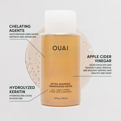OUAI Detox Shampoo + Refill - Clarifying Shampoo for Build Up, Oil, Product & Hard Water - Apple Cider Vinegar & Keratin for Clean, Refreshed Hair - Sulfate Free Hair Care (2 Count, 10 Oz/32 Oz) - Maple Wellness Supplements