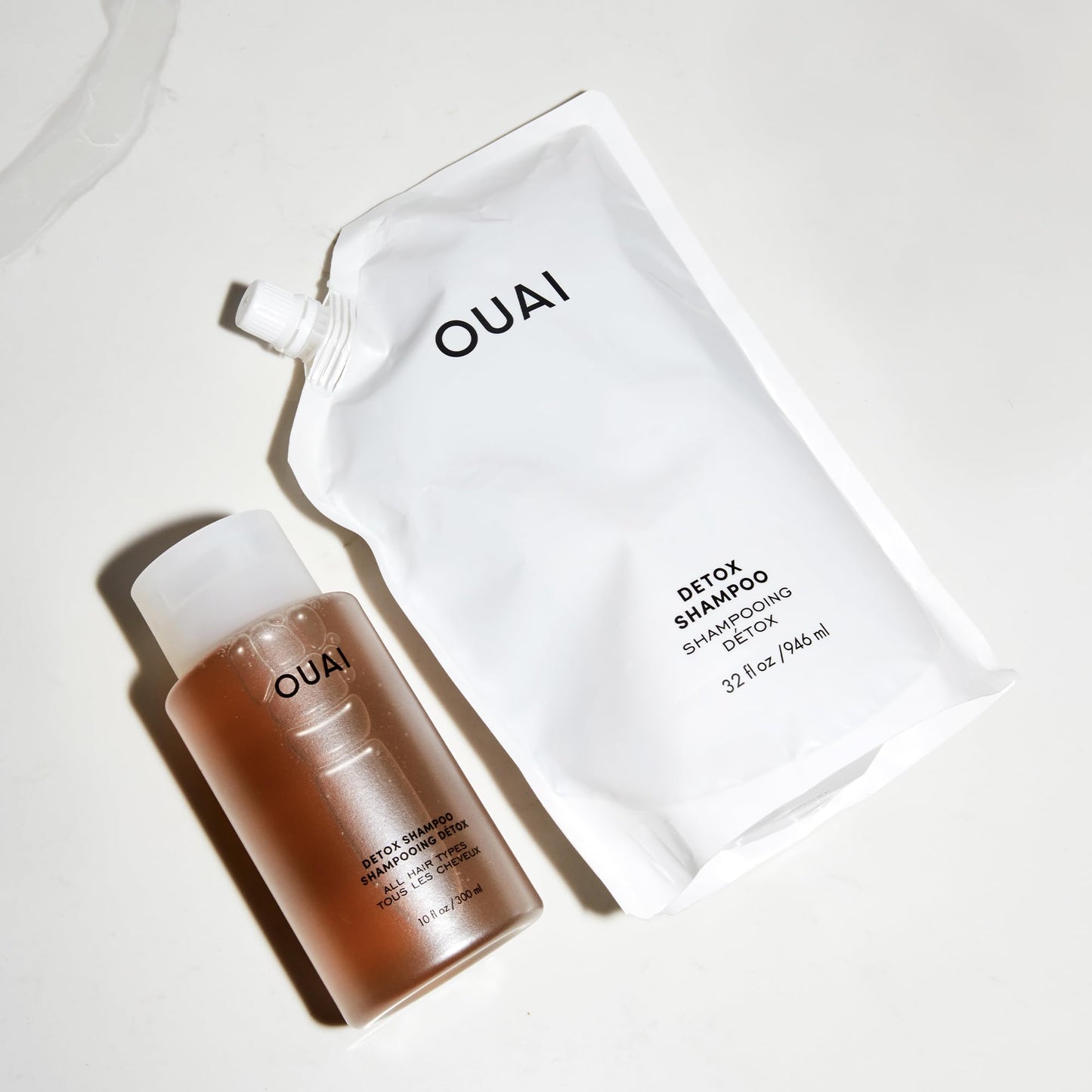 OUAI Detox Shampoo + Refill - Clarifying Shampoo for Build Up, Oil, Product & Hard Water - Apple Cider Vinegar & Keratin for Clean, Refreshed Hair - Sulfate Free Hair Care (2 Count, 10 Oz/32 Oz) - Maple Wellness Supplements