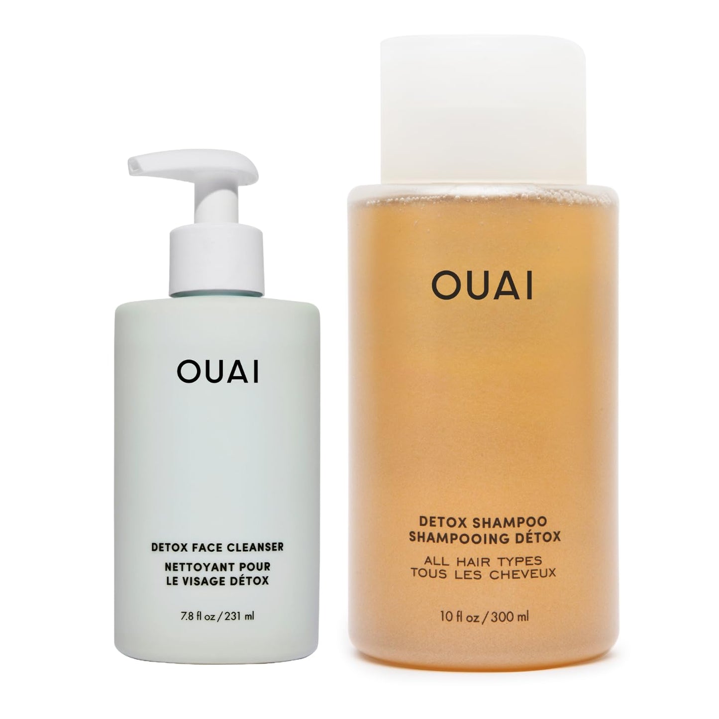 OUAI Detox Shower Routine Bundle - Gentle Detox Face Cleanser (7.8 Oz) and Clarifying Shampoo with Apple Cider Vinegar (10 Oz) - Removes Dirt, Oil, Product, Makeup, and Sunscreen - 2-Piece Bundle - Maple Wellness Supplements
