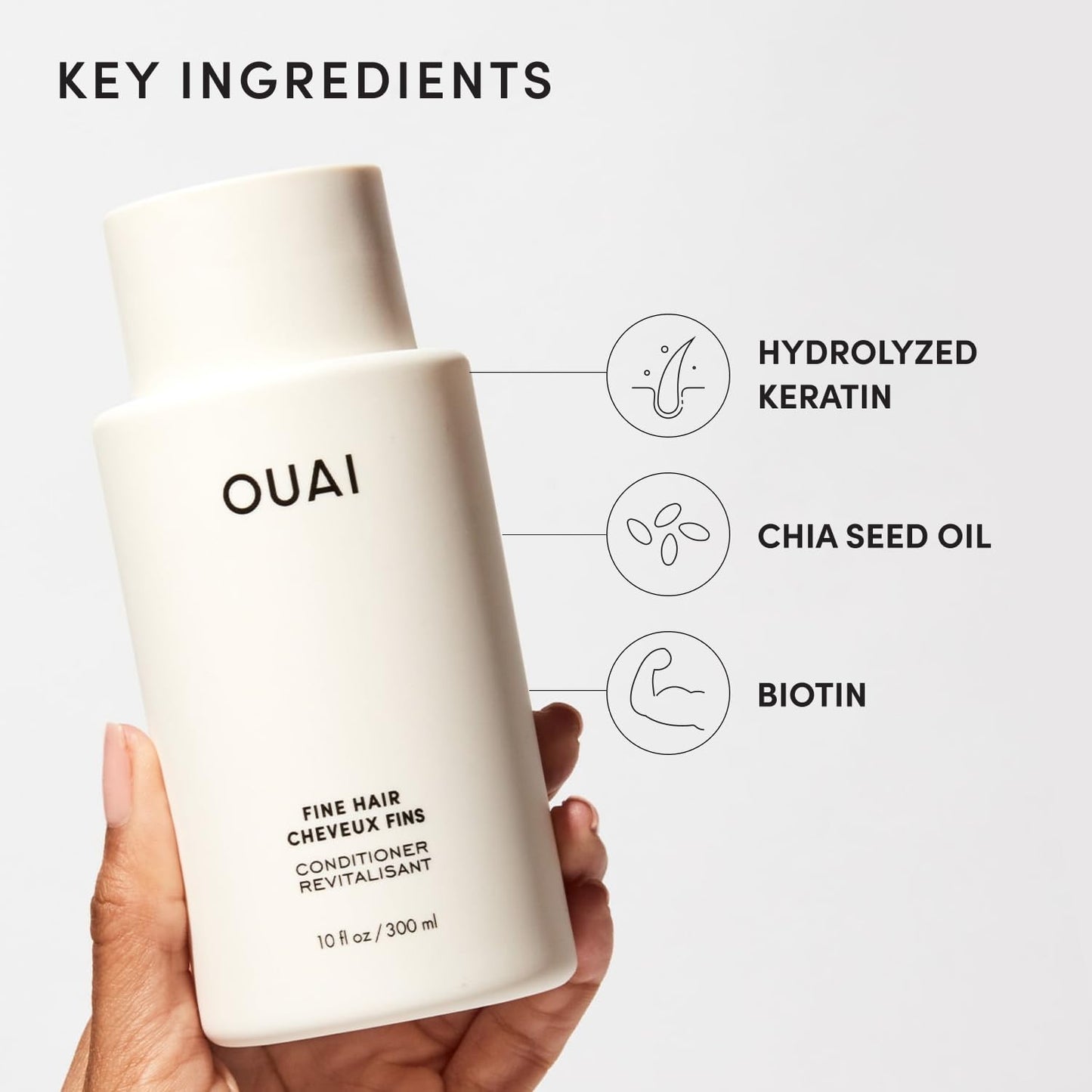 OUAI Fine Hair Conditioner Travel Size - Volumizing Conditioner for Fine Hair with Keratin, Biotin & Chia Seed Oil - Adds Softness, Bounce & Volume - Free from Parabens, Sulfates & Phthalates (3 Oz) - Maple Wellness Supplements