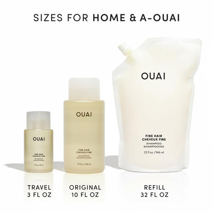 OUAI Fine Hair Shampoo Refill - Volumizing Shampoo for Fine Strands - Made with Biotin, Keratin & Chia Seed Oil - Strengthens, Nourishes & Thickens - Color-Safe & Sulfate Free Hair Care (32 Fl oz) - Maple Wellness Supplements