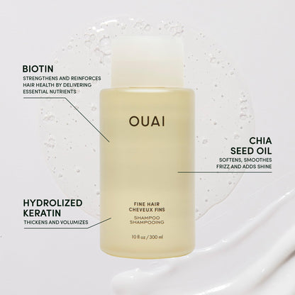 OUAI Fine Shampoo Travel Size - Volumizing Shampoo with Strengthening Keratin, Biotin & Chia Seed Oil for Fine Hair - For Clean, Weightless Body - Paraben, Phthalate & Sulfate Free Hair Care (3 Fl Oz) - Maple Wellness Supplements