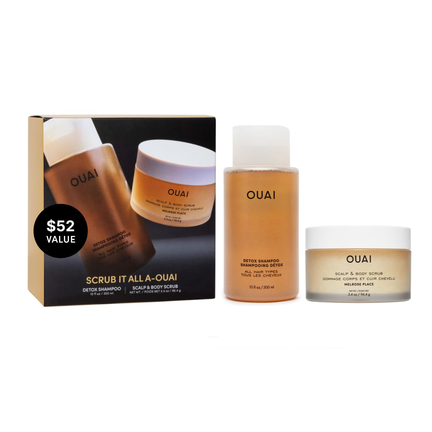OUAI Hair Care Set - Clarifying Shampoo & Exfoliating Scalp Scrub - Deep Cleansing & Balancing - Hair Care Kit with Detox Shampoo & Travel Size Sugar Scrub for Scalp (2 Count) - Maple Wellness Supplements