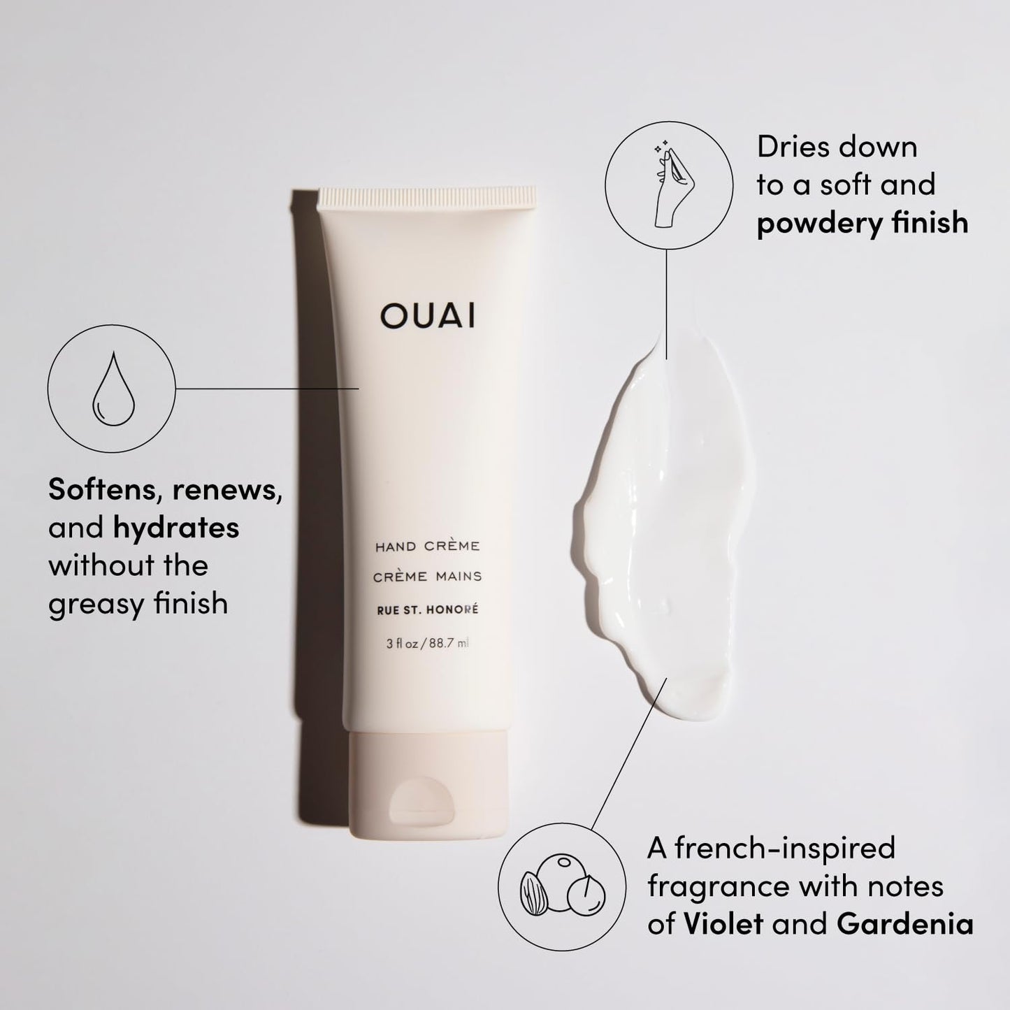 OUAI Hand Cream - Thick, Creamy Balm with Coconut Oil, Murumuru Butter and Shea Butter - Hydrating Moisturizer for Soft Hands - Use Daily to Deeply Nourish Skin (3 Oz) - Maple Wellness Supplements
