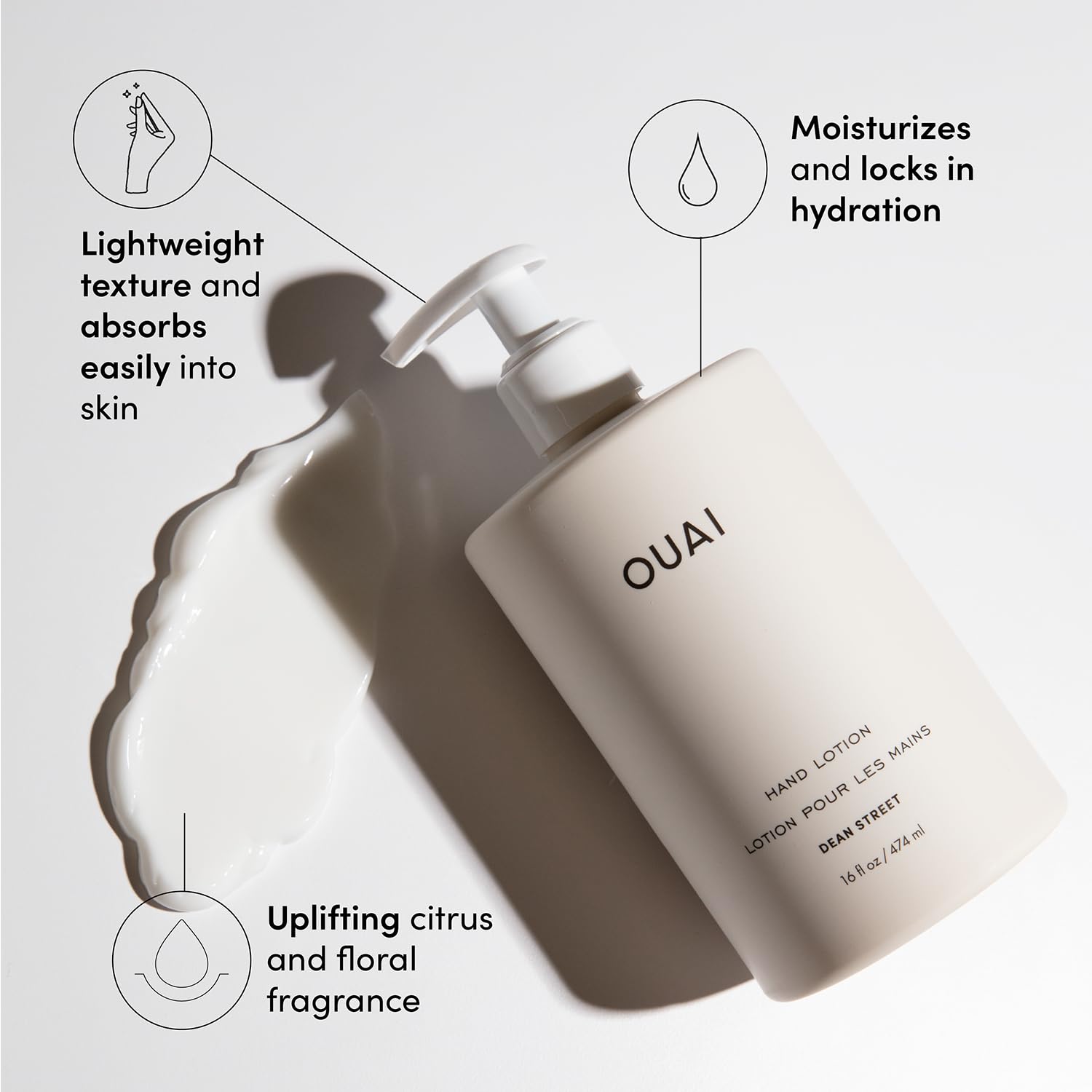 OUAI Hand Lotion - Daily, Lightweight, Hydrating Lotion for Dry Skin - Made with Avocado, Rosehip and Jojoba Oil to Lock in Moisture - Never Greasy (16 Fl Oz) - Maple Wellness Supplements
