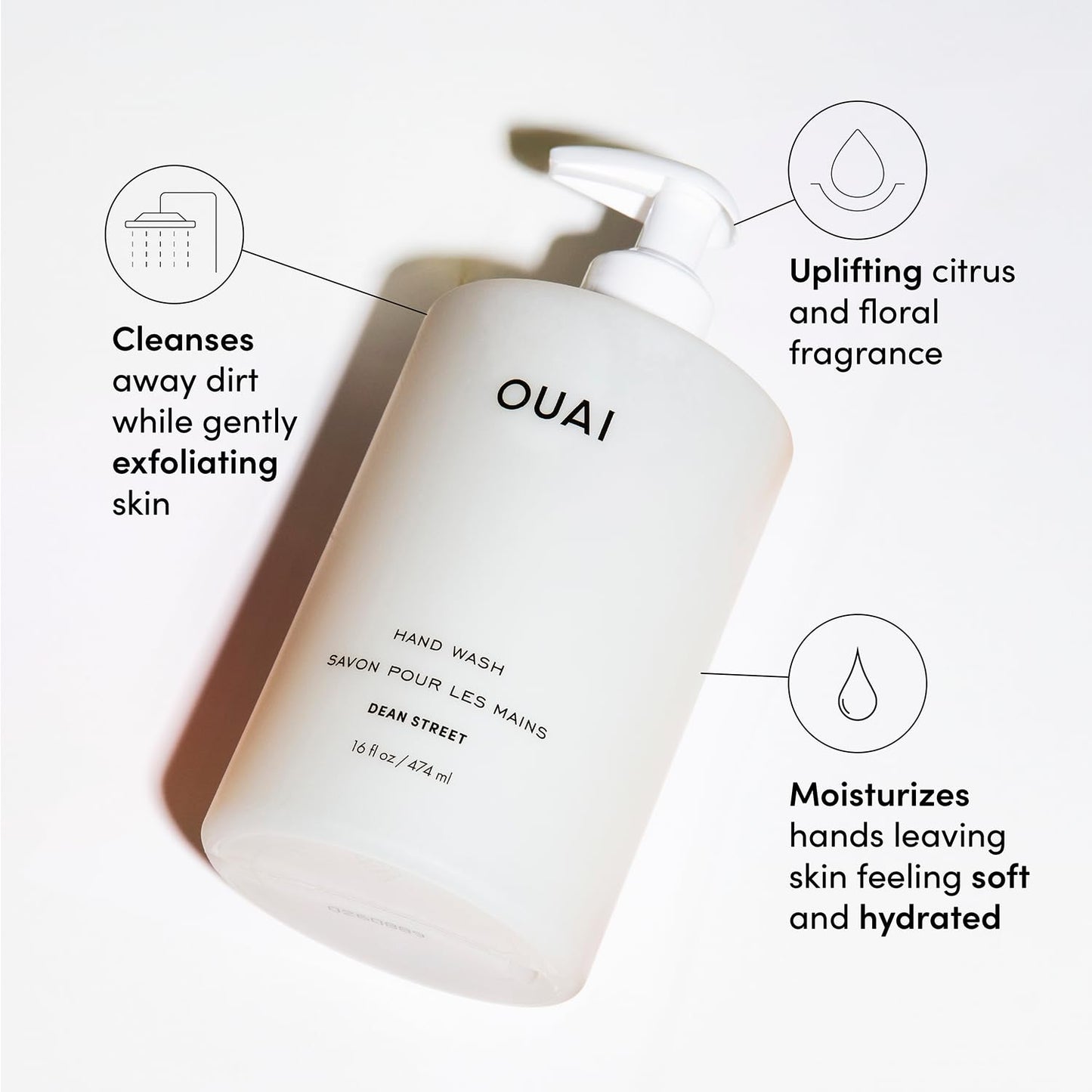 OUAI Hand Wash and Hand Lotion Set, Dean Street Scent - Moisturizes and Exfoliates with Daily Use - Made with Jojoba Esters, Avocado & Rosehip Oils (16 Fl Oz Each) - Maple Wellness Supplements