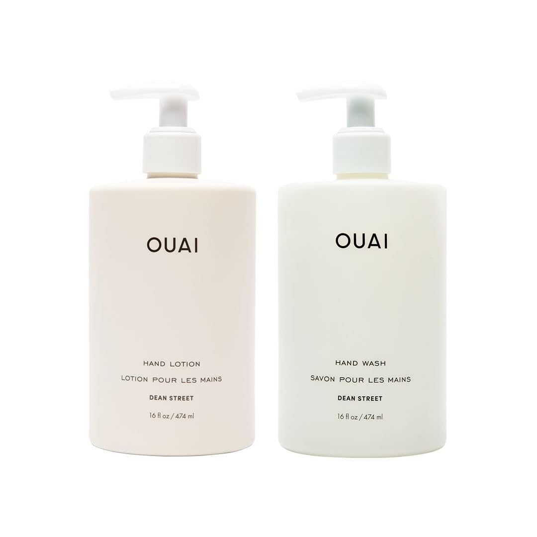 OUAI Hand Wash and Hand Lotion Set, Dean Street Scent - Moisturizes and Exfoliates with Daily Use - Made with Jojoba Esters, Avocado & Rosehip Oils (16 Fl Oz Each) - Maple Wellness Supplements
