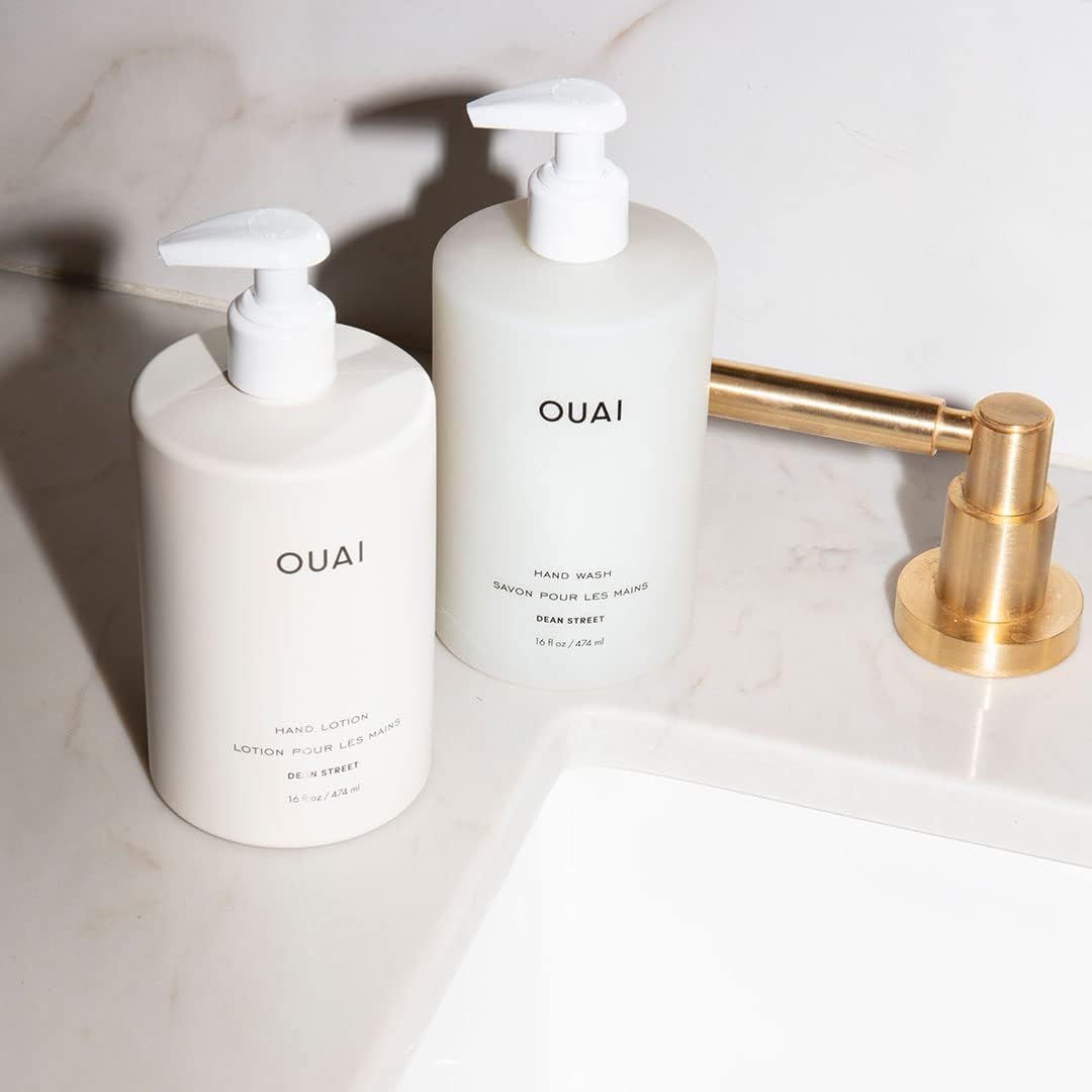 OUAI Hand Wash and Hand Lotion Set, Dean Street Scent - Moisturizes and Exfoliates with Daily Use - Made with Jojoba Esters, Avocado & Rosehip Oils (16 Fl Oz Each) - Maple Wellness Supplements