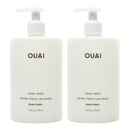 OUAI Hand Wash Full Size, Dean Street - Liquid Hand Soap with Jojoba, Avocado, & Rose Hip Oil for Replenished Skin - Gentle Exfoliating Kitchen & Bathroom Soap - (2 Pack, 16 Fl Oz Each) - Maple Wellness Supplements