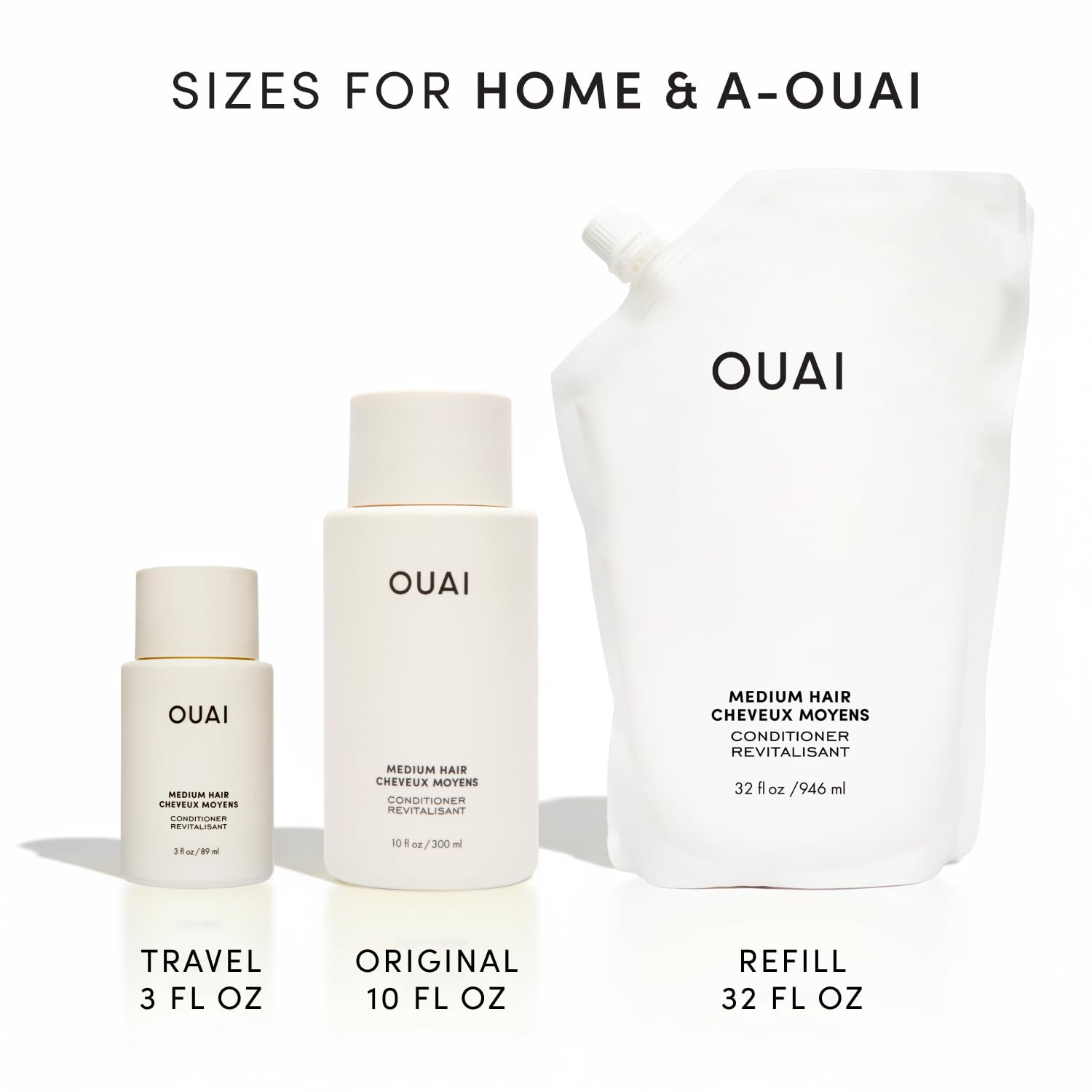 OUAI Medium Conditioner Refill - Hydrating Hair Conditioner with Coconut Oil, Babassu Oil, and Keratin - Strengthens, Repairs and Adds Shine - Paraben and Phthalate Free Hair Care Products (32 Oz) - Maple Wellness Supplements