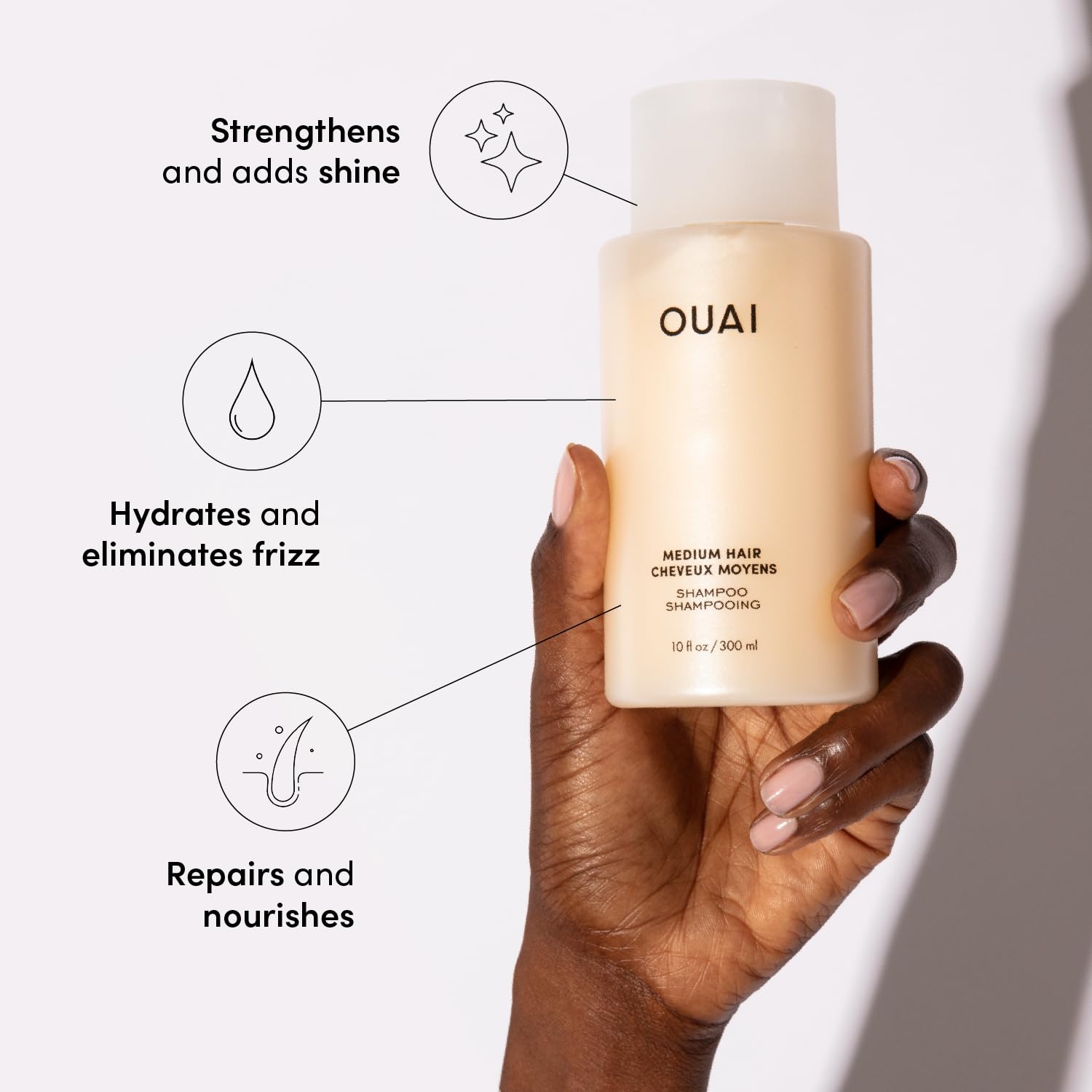 OUAI Medium Hair Shampoo and Conditioner Set - Sulfate-Free Shampoo and Conditioner for Women & Men - Made with Keratin, Shea Butter & Avocado Oil - Free of Parabens & Phthalates (10 Fl Oz) - Maple Wellness Supplements